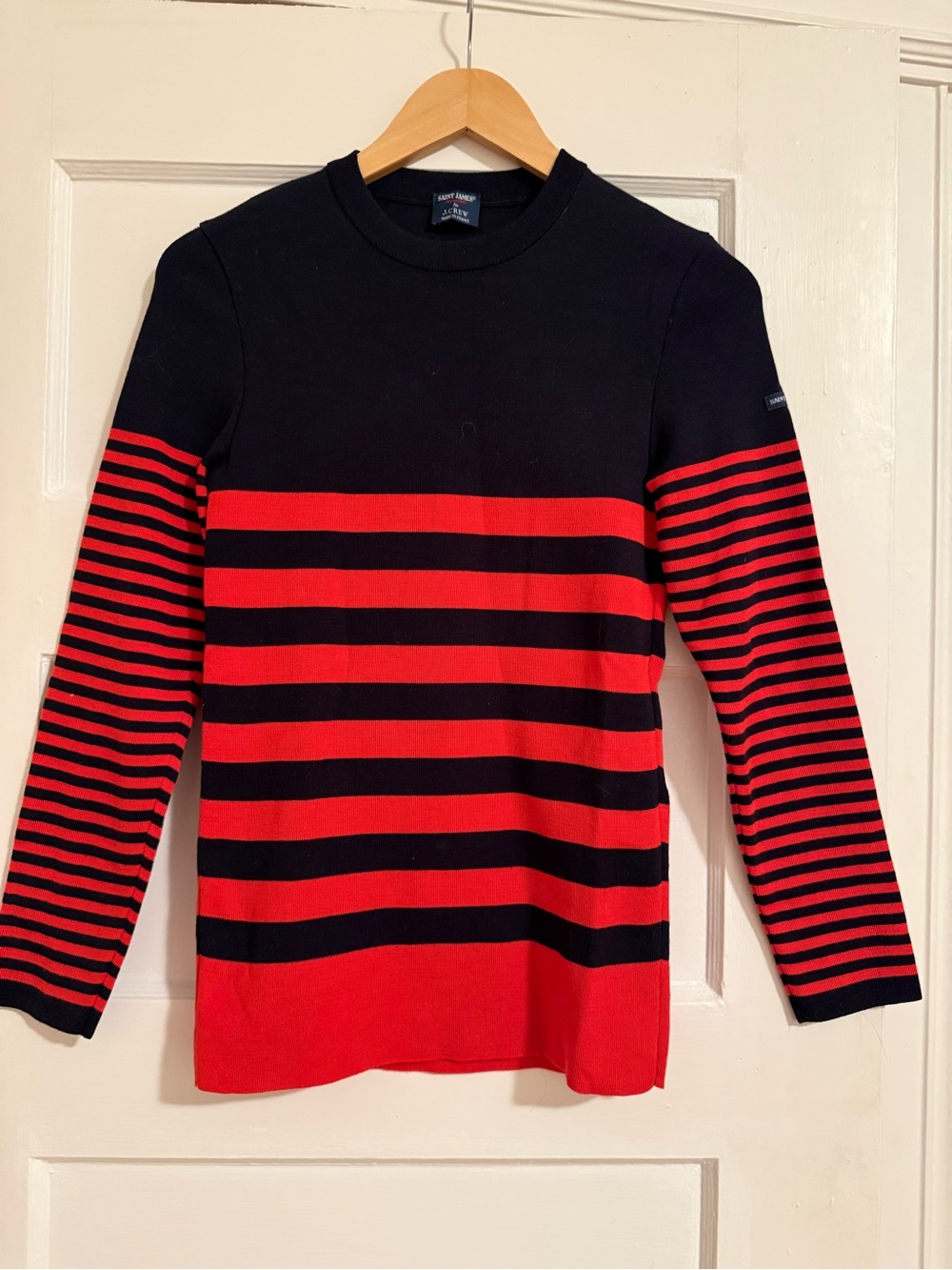 Saint James for J. Crew Navy and Red Striped Crew Sweater